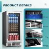 imageEUHOMY 15 Inch Beverage Refrigerator Cooler Under Counter 127 Cans Beverage Fridge Builtin or Freestanding with Glass Door LED Light Beer Fridge for Soda Water Wine  Home Kitchen Bar
