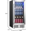 imageEUHOMY 15 Inch Beverage Refrigerator Cooler Under Counter 127 Cans Beverage Fridge Builtin or Freestanding with Glass Door LED Light Beer Fridge for Soda Water Wine  Home Kitchen Bar