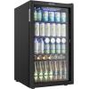 imageEUHOMY Beverage Refrigerator and Cooler 128 Can Mini fridge with Glass Door Small Refrigerator with Adjustable Shelves for Soda Beer or Wine HomeBarOffice BlackBlack