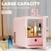 imageEUHOMY Mini Fridge 5L ACDC Small Refrigerator with Dimmable LED Mirror Portable Cooler and Warmer for Skin Care Cosmetics Beverage 5L Makeup Mini Skincare Fridge for Bedroom Car Office WhitePink