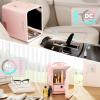 imageEUHOMY Mini Fridge 5L ACDC Small Refrigerator with Dimmable LED Mirror Portable Cooler and Warmer for Skin Care Cosmetics Beverage 5L Makeup Mini Skincare Fridge for Bedroom Car Office WhitePink