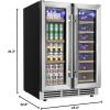 imageEUHOMY Wine and Beverage Refrigerator 24 Inch Dual Zone Wine Cooler with Glass Door Hold 21 Bottles and 88 Cans Built in or Under Counter Wine Fridge with Blue LED Light