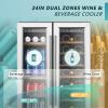 imageEUHOMY Wine and Beverage Refrigerator 24 Inch Dual Zone Wine Cooler with Glass Door Hold 21 Bottles and 88 Cans Built in or Under Counter Wine Fridge with Blue LED Light