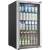 imageEUHOMY Beverage Refrigerator and Cooler 128 Can Mini fridge with Glass Door Small Refrigerator with Adjustable Shelves for Soda Beer or Wine HomeBarOffice BlackSilver