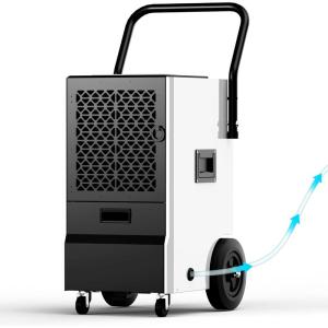 imageEUHOMY 160 Pints Commercial Dehumidifier Large Dehumidifier With Drain Hose Timer and 4 WheelsIndustrial Dehumidifiers for Flood Repair Drying Basement Warehouse and FactoryDH01 with Pump
