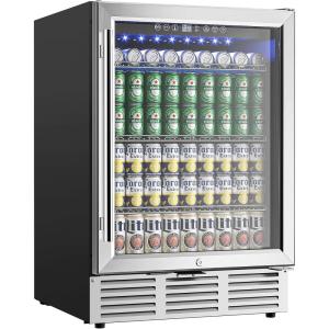 imageEUHOMY 24 Inch Beverage Refrigerator 180 Can Builtin Beverage Cooler Under Counter Beer Fridge with Glass Door for Soda Water Wine  For Kitchen Bar or Office24 Undercounter Beverage Refrigerator