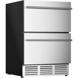 imageEUHOMY 24 Inch Under Counter Double Drawer Fridge Weather Proof Stainless Steel Outdoor Beverage Refrigerator for Patio Builtin Beverage Fridge for Home ampamp Commercial Use Stainless Steel SilverDrawer Refrigerator