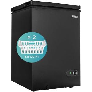 imageEUHOMY 35 CuFt Chest Freezer with Removable Basket Small Deep Freezer Adjustable 7 Thermostat Quiet Mini Freezer FreeStanding Top Door Energy Saving for ApartmentGarageBasementDormHomeBlack35 CUFT