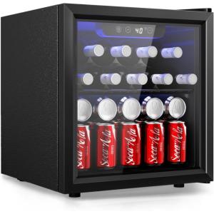imageEUHOMY 48 Can Beverage Refrigerator coolerMini Fridge Glass Door for Beer Drinks Wines Countertop Beverage Fridge with Adjustable Shelves Blue LED for HomeOfficeDormBar 13 cuft13 CUFT