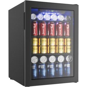 imageEUHOMY Beverage Refrigerator and Cooler 128 Can Mini fridge with Glass Door Small Refrigerator with Adjustable Shelves for Soda Beer or Wine HomeBarOffice BlackBlack