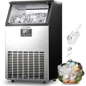 imageEUHOMY Commercial Ice Maker Machine 100lbs24H Stainless Steel Under Counter ice Machine with 33lbs Ice Storage Capacity Freestanding Ice Maker100lbs24HCrescent Ice