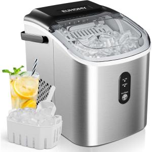 imageEUHOMY Countertop Ice Maker Machine with Handle 263lbs Per Day 9 Cubes in 6 Mins AutoCleaning Portable Ice Maker with Basket and Scoop for HomeKitchenCampingRV Silver
