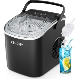 imageEUHOMY Countertop Ice Maker Machine with Handle 264lbs Per Day 9 Ice Cubes Ready in 6 Mins AutoCleaning Portable Ice Maker with Basket and Scoop for HomeKitchenCampingRV Black