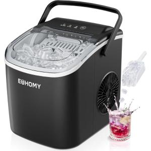 imageEUHOMY Countertop Ice Maker Machine with Handle 26lbs in 24Hrs 9 Ice Cubes Ready in 6 Mins AutoCleaning Portable Ice Maker with Basket and Scoop for HomeKitchenCampingRV BlackBlack