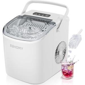 imageEUHOMY Countertop Ice Maker Machine with Handle 26lbs in 24Hrs 9 Ice Cubes Ready in 6 Mins AutoCleaning Portable Ice Maker with Basket and Scoop for HomeKitchenCampingRV BlackWhite