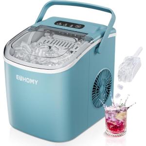 imageEUHOMY Countertop Ice Maker Machine with Handle 26lbs in 24Hrs 9 Ice Cubes Ready in 6 Mins AutoCleaning Portable Ice Maker with Basket and Scoop for HomeKitchenCampingRV BlackBlue