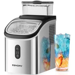 imageEUHOMY Ice Cube Maker Machine Countertop with External Water Tank 34Lbs 16Pcs Ready in 13 Mins 2 Ways to Add Water AutoCleaning with Ice Scoop ampamp Basket for HomeKitchenOfficeBar BlackStainless Steel Silver