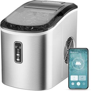 imageEUHOMY Ice Maker Countertop Machine  26 lbs in 24 Hours 9 Cubes Ready in 8 Mins Electric Icemaker and Compact Portable Ice Maker with Ice Scoop and Basket Perfect for HomeKitchenOfficeSliverStainless Steel Silver