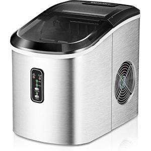 imageEUHOMY Ice Maker Countertop Machine  26 lbs in 24 Hours 9 Cubes Ready in 8 Mins Electric Icemaker and Compact Portable Ice Maker with Ice Scoop and Basket Perfect for HomeKitchenOfficeSliverSteel Silver