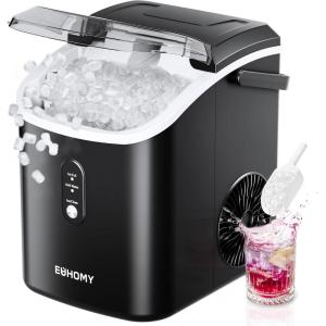 imageEUHOMY Ice Maker Countertop Machine  26 lbs in 24 Hours 9 Cubes Ready in 8 Mins Electric Icemaker and Compact Portable Ice Maker with Ice Scoop and Basket Perfect for HomeKitchenOfficeSliverBlack