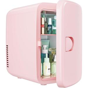 imageEUHOMY Mini Fridge 4 Liter6 Cans ACDC Small Refrigerator for Skincare Portable Cooler and Warmer for Skin Care Cosmetics Beverage 4L Makeup Mini Fridge for Bedroom Car Office Dorm PinkPink