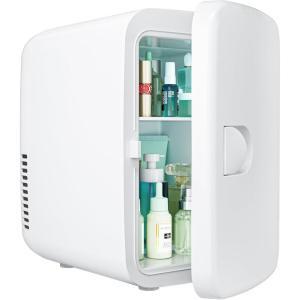 imageEUHOMY Mini Fridge 4 Liter6 Cans ACDC Small Refrigerator for Skincare Portable Cooler and Warmer for Skin Care Cosmetics Beverage 4L Makeup Mini Fridge for Bedroom Car Office Dorm PinkWhite