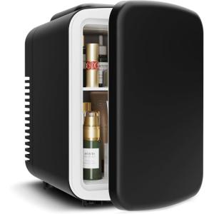 imageEUHOMY Mini Fridge 4 Liter6 Cans ACDC Small Refrigerator for Skincare Portable Cooler and Warmer for Skin Care Cosmetics Beverage 4L Makeup Mini Fridge for Bedroom Car Office Dorm PinkBlack