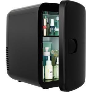 imageEUHOMY Mini Fridge 4 Liter6 Cans Small Refrigerator Portable Cooler and Warmer for Skin Care Cosmetics Beverage 4L Makeup Mini Fridge for Bedroom Car Office PinkBlack