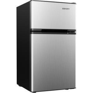 imageEUHOMY Mini Fridge with Freezer 32 CuFt Mini Refrigerator Dorm Fridge with 2 Door For BedroomApartmentOfficeFood Storage Cooling Drink BlackSilver