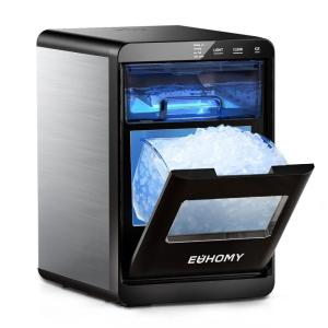 imageEUHOMY Nugget Ice Maker Countertop 44Lbs24H Pebble Ice Maker Machine SelfCleaning Pellet Ice Machine with Ice ScoopampampBasket Sonic Countertop Ice Machine for HomeKitchenOfficeBlackSilver
