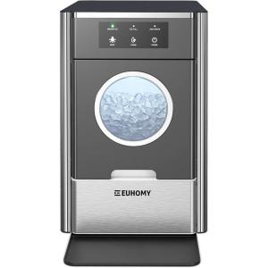 imageEUHOMY Nugget Ice Maker Countertop Max 33lbs24H 2 Ways Water Refill LED Light SelfCleaning Pebble Ice Maker with Basket and Scoop for HomeKitchenCampingRV Black SilverBlack