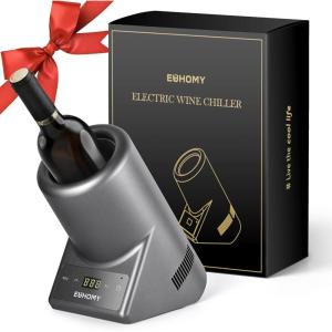 imageEUHOMY Wine Chiller Electric Portable Wine Bottle Chiller for 750ml Wine ampamp Champagne Single Bottle Wine Cooler on Patio Keep Cold Up to 1 Day  Extra Surprise for Wine LoversGray