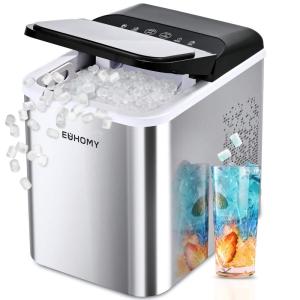 imageEuhomy Portable Countertop Ice Maker  9 Cubes in 6 Mins 26lbsDay SelfCleaning with Ice Scoop ampamp Basket Compact for HomeKitchenOfficeRV BlackSilver