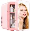 imageEUHOMY Skincare Fridge 5 Liter Mini Fridge for Bedroom with Dimmable LED Mirror ACDC Portable Cooler ampamp Warmer for Skincare Cosmetics and Food Makeup Fridge for Bedroom Car ampamp Office WhitePink