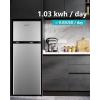imageEUHOMY Mini Fridge with Freezer 32 CuFt Compact Refrigerator with freezer 2 Door Mini Fridge with freezer Upright for Dorm Bedroom Office Apartment Food Storage or Drink Beer BlackSilver