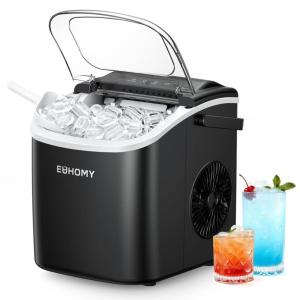 imageEUHOMY Countertop Ice Maker Machine with Handle 9 Cubes in 6 Mins 26 lbs per Day Energy Saving SelfCleaning Portable Ice Maker with Basket and Scoop Ideal for Home Kitchen Camping RV